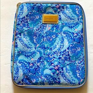 Lilly Pulitzer LARGE AGENDA FOLIO Case Cover Wave After Wave Blue Gold Zip